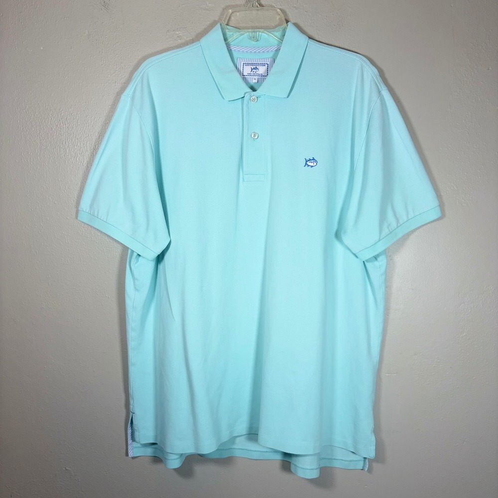 Southern Tide Skipjack Polo Shirt Mens XL Light Blue Aqua Pique Short Sleeve